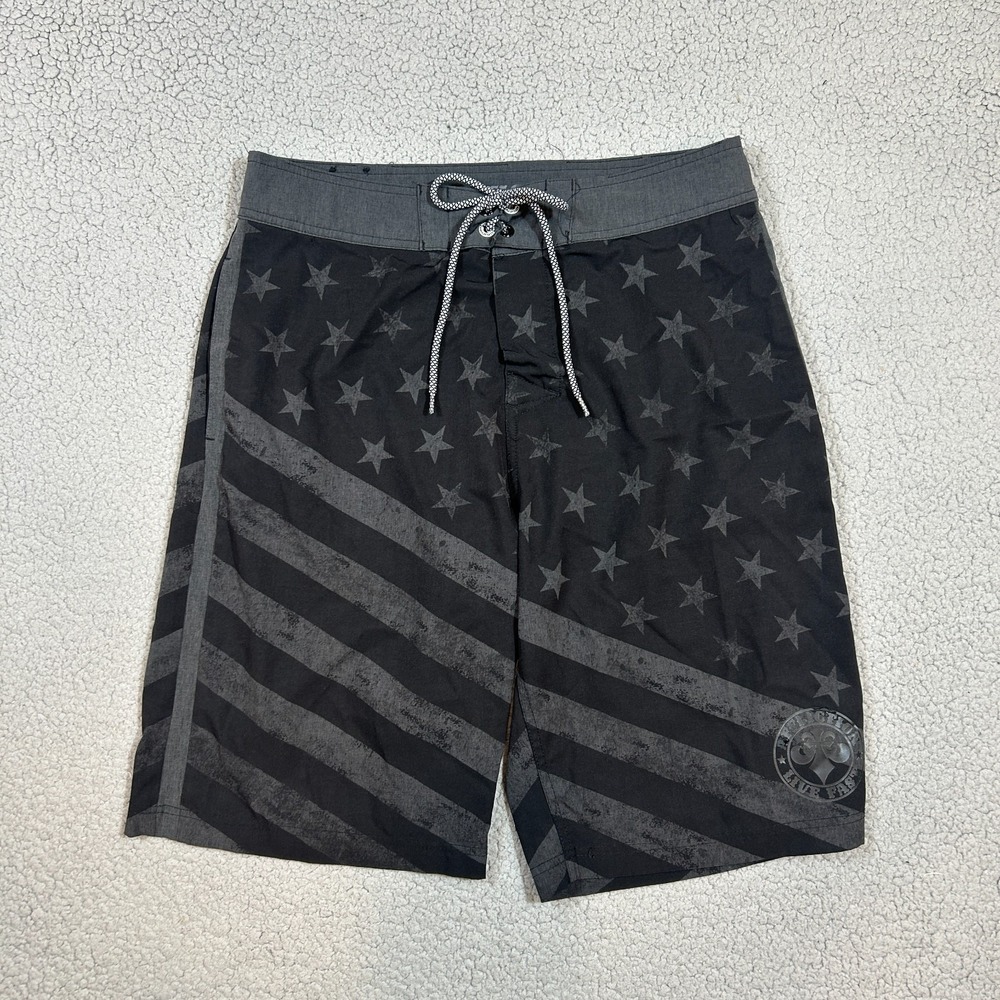AFFLICTION Mens Size‎ 32 Liberty Stretch Boardshorts Charcoal Stars & Stripes